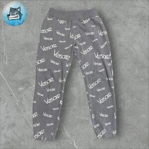 Versace Monogram Joggers Gray White Pants Size L All Over Logo Sweatpants